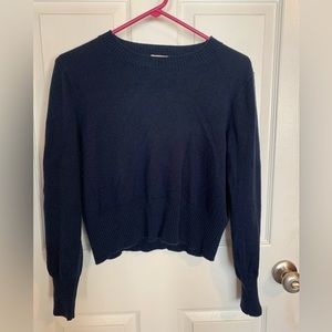 J Crew Navy Cashmere Cropped Crewneck Sweater